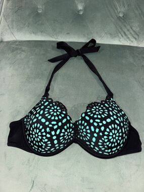 Shade & Shore Black and Teal Halter Push-Up Bikini Top